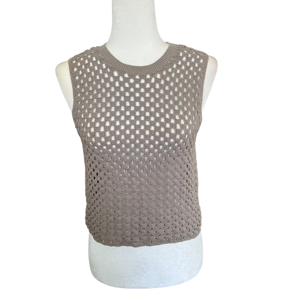 Theory Cotton-Blend Crochet Tank Top Light Tan Small